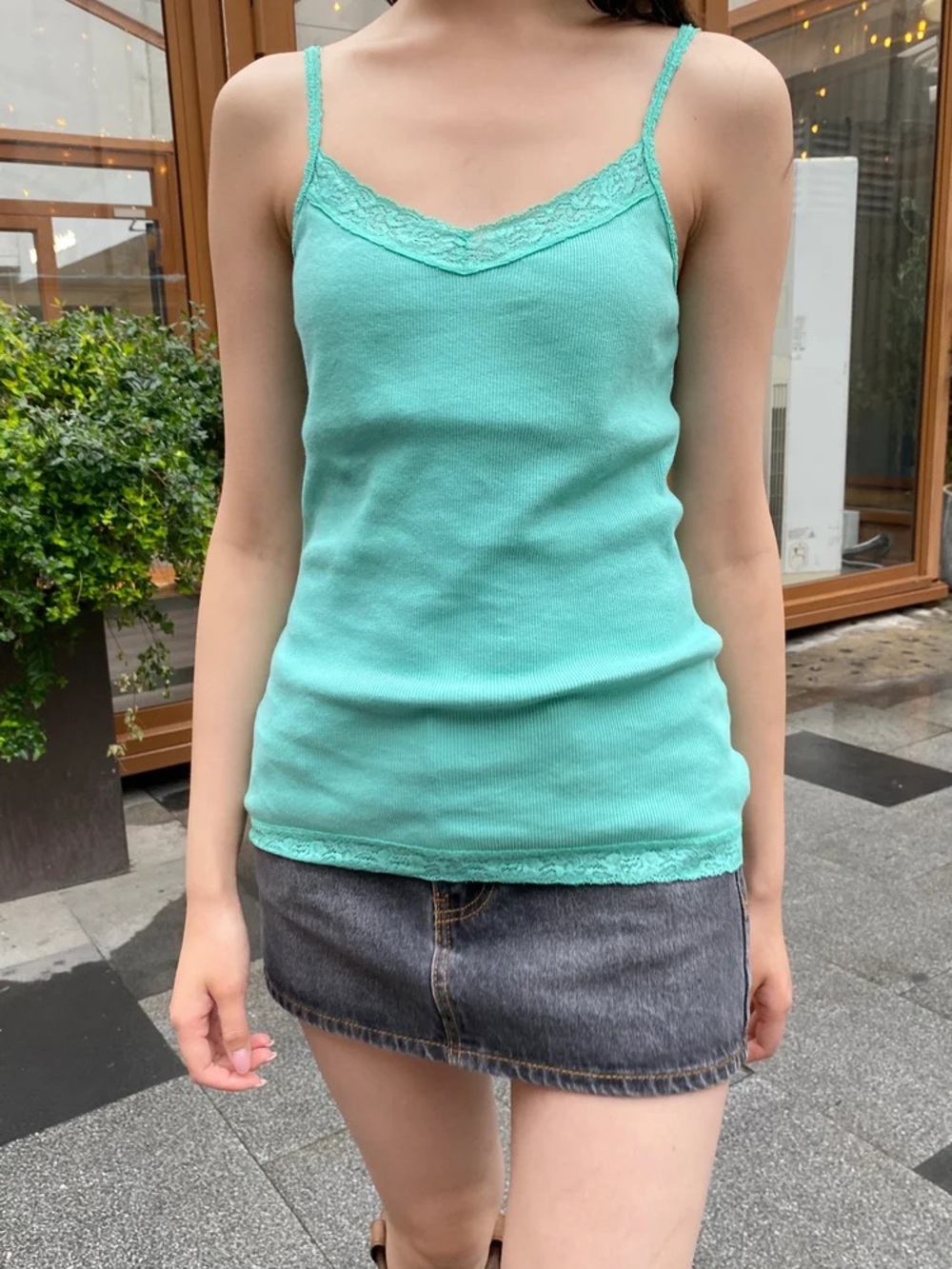 brandy melville teal lace aden tank top